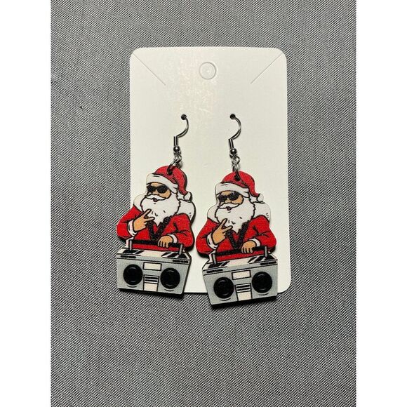 Hip Hop‎ Santa Acrylic Christmas Earrings - Picture 1 of 1